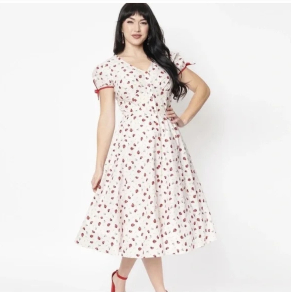Unique Vintage White and Red ladybug pinup Dress